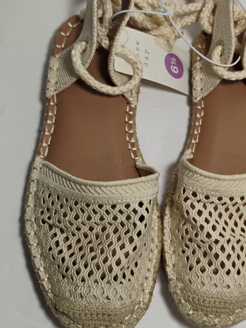 NWT A New Day Womens Espadrilles Sandals Ivory Crochet Ankle Wrap Size 6.5 - Picture 4 of 11
